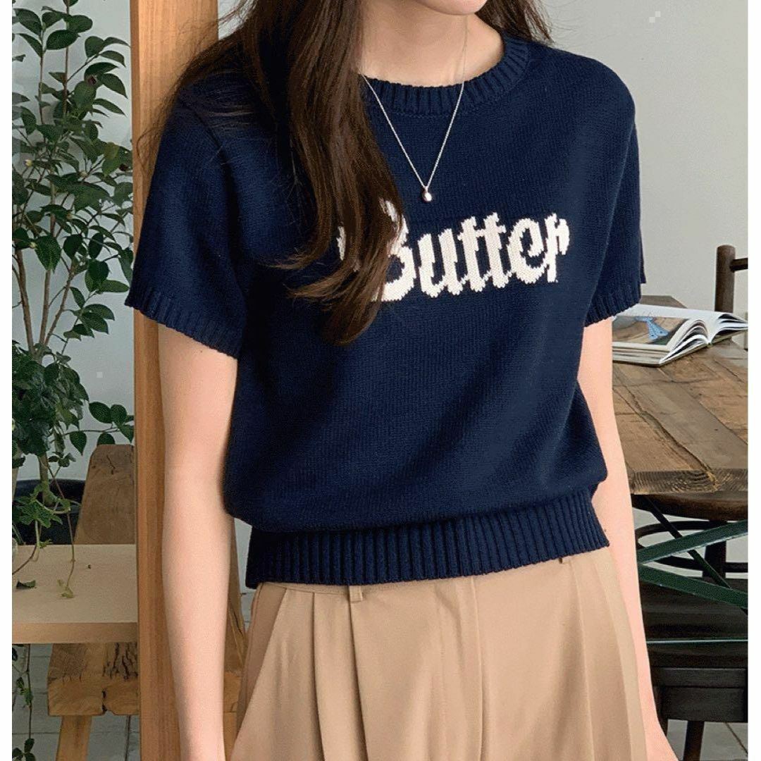 butter 半袖ニット nugu dholic samoyed zara 紺色の通販 by 【 hey