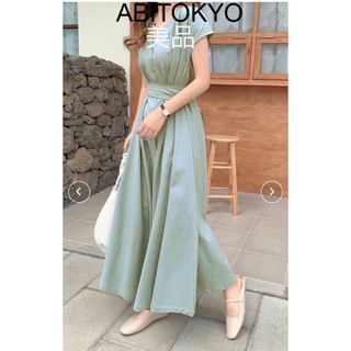 アビトーキョー(ABITOKYO)の【美品】ABITOKYO ウエストマーク タックロング フレンチスリーブ ワンピ(ロングワンピース/マキシワンピース)