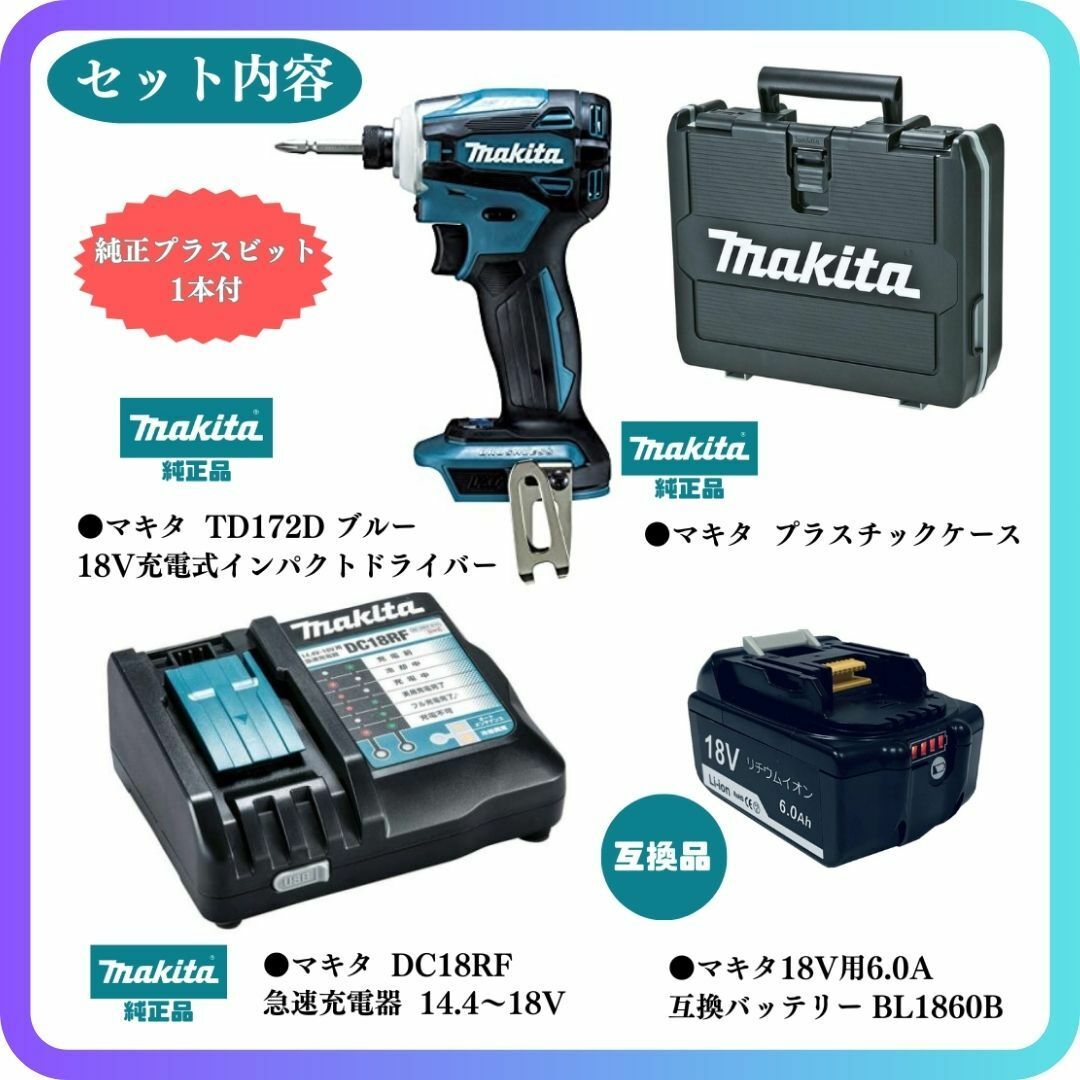 Makita(マキタ)の【新品未使用】TD172[青] 18V マキタインパクトドライバー充電器無し スポーツ/アウトドアの自転車(工具/メンテナンス)の商品写真