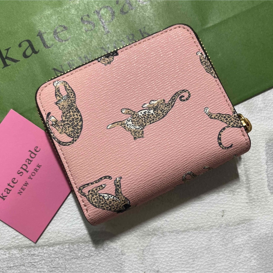 再入荷★ケイトスペードニューヨーク 二つ折り財布 ミニ財布 レオパード ピンク
