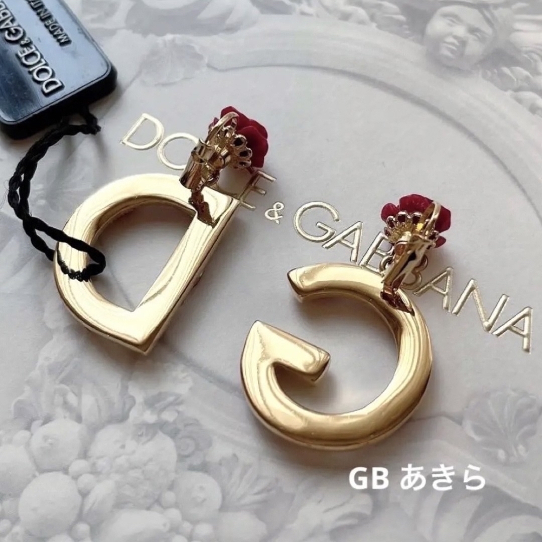 ファーストラインのドルチェ【新品 未使用】dolce\u0026gabbana 赤ローズ　DGクリスタルロゴ　ピアス