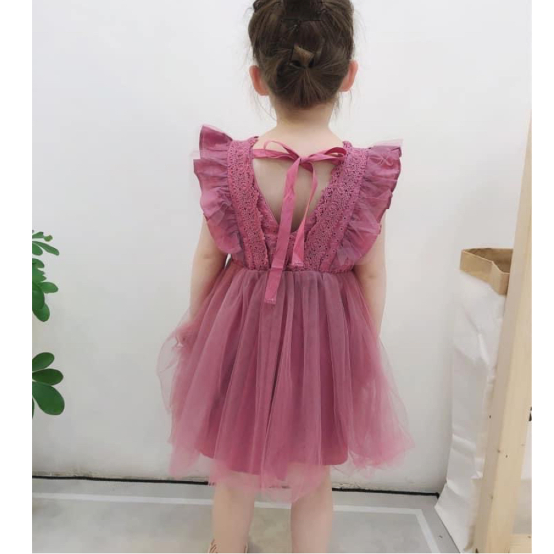 ♡バックリボン ワンピース ♡ 110 新品 レース チュール 女の子 パープル キッズ/ベビー/マタニティのキッズ服女の子用(90cm~)(ワンピース)の商品写真