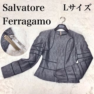 サルヴァトーレフェラガモ(Salvatore Ferragamo)の美品 希少 Salvatore Ferragamo シルク ノーカラージャケット(ノーカラージャケット)