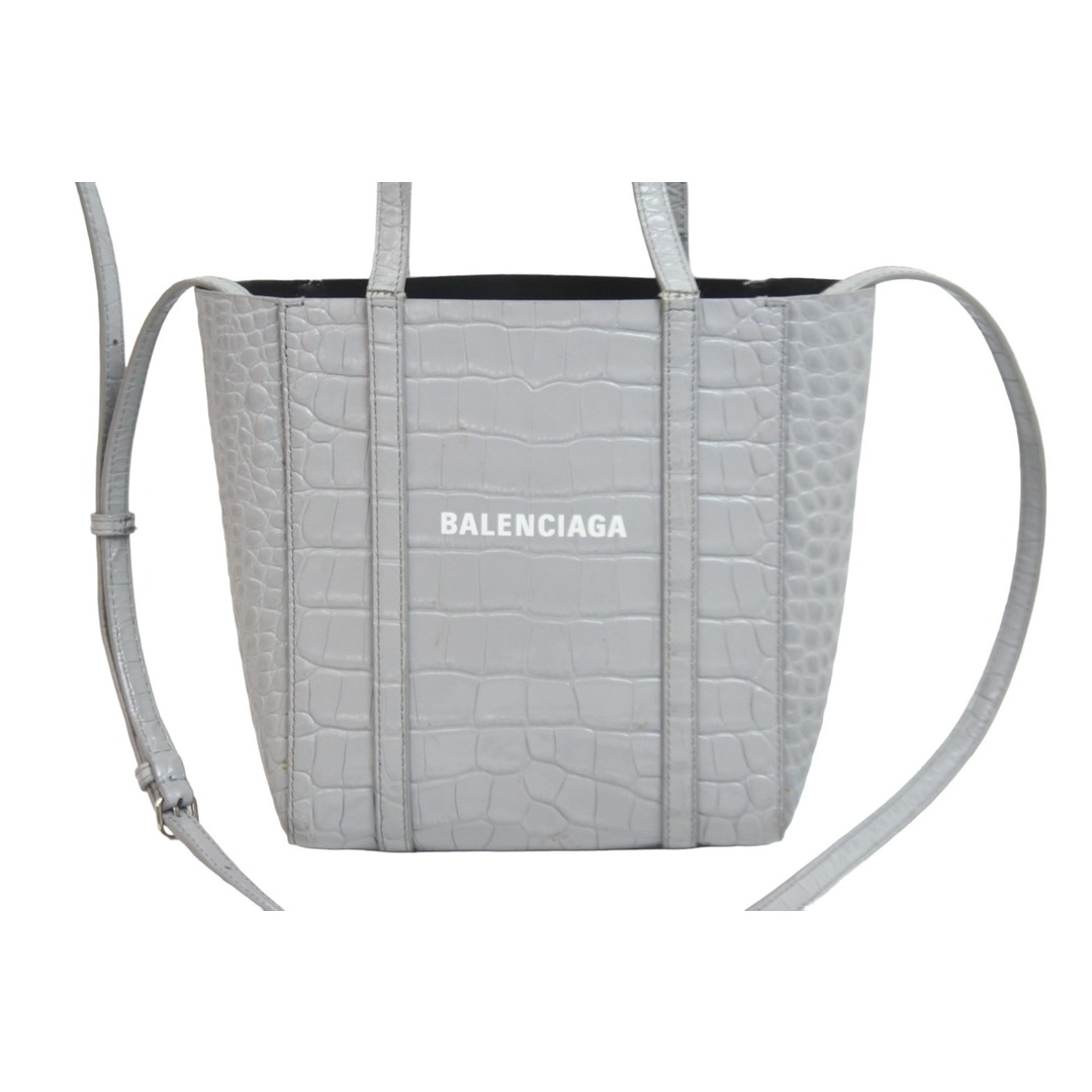 BALENCIAGA バレンシアガ Everyday XXS トートバッグ シャイニー クロコダイル カーフ グレー シルバー金具 美品 中古  55104