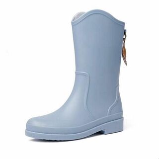 レインブーツ 23cm ブルー ミドル丈 長靴 雨靴 防水 ノンスリップ (レインブーツ/長靴)
