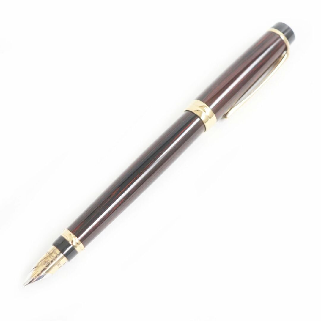 美品□WATERMAN/ウォーターマン リエゾン エボナイト ペン先18K Mニブ カートリッジ式 万年筆 ブラウン系 フランス製 ケース・インク付き