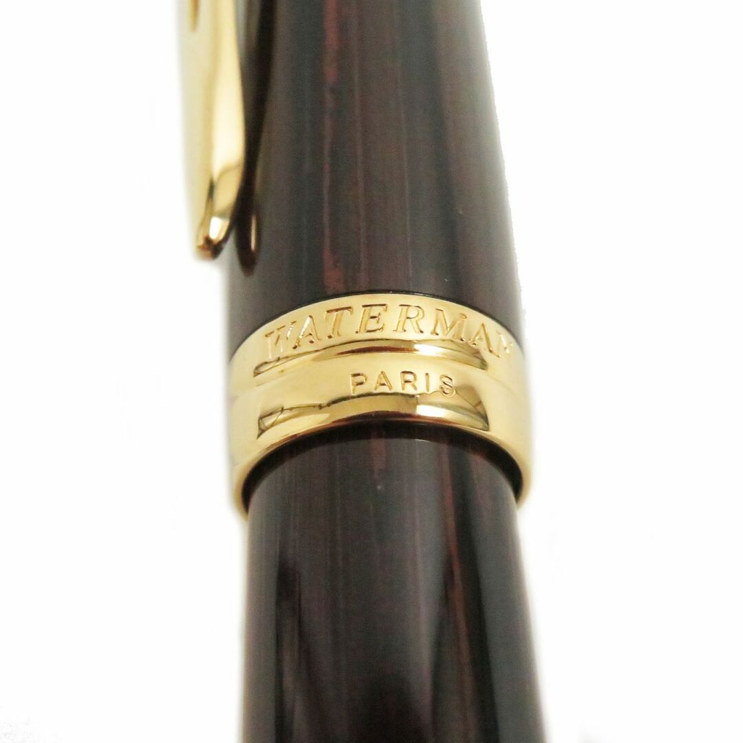 美品□WATERMAN/ウォーターマン リエゾン エボナイト ペン先18K Mニブ カートリッジ式 万年筆 ブラウン系 フランス製 ケース・インク付き 5