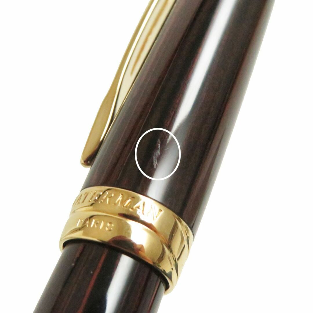 美品□WATERMAN/ウォーターマン リエゾン エボナイト ペン先18K Mニブ カートリッジ式 万年筆 ブラウン系 フランス製 ケース・インク付き 8