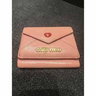 ミュウミュウ(miumiu)のミュウミュウ 折り財布 ラブレター ハート レザー ピンク コンパクト(財布)
