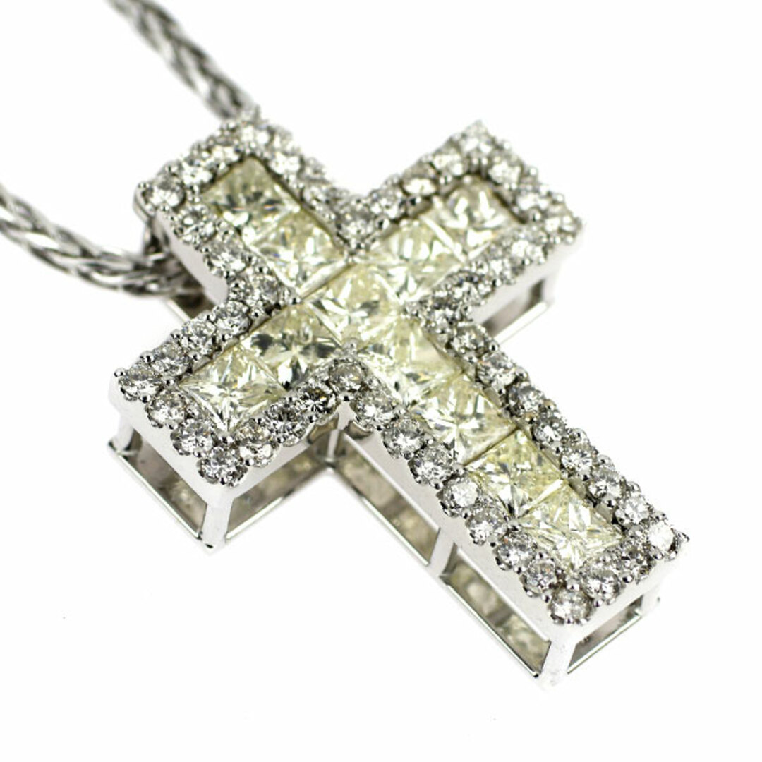 K18WG ダイヤモンド ペンダントネックレス 3.50ct クロス レディースのアクセサリー(ネックレス)の商品写真