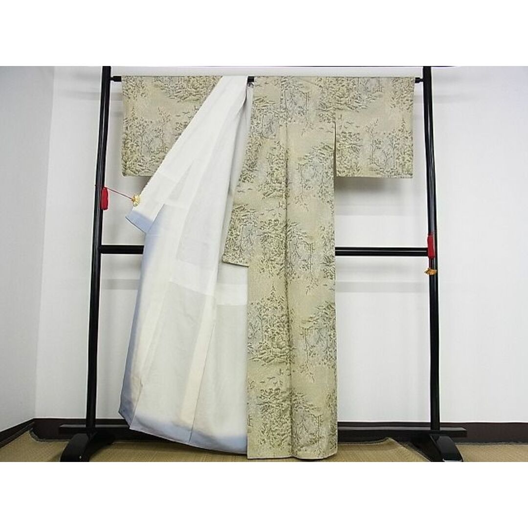 平和屋-こころ店■上質な紬 樹林文 着丈155cm 裄丈64.5cm 正絹 逸品 B-dk4961