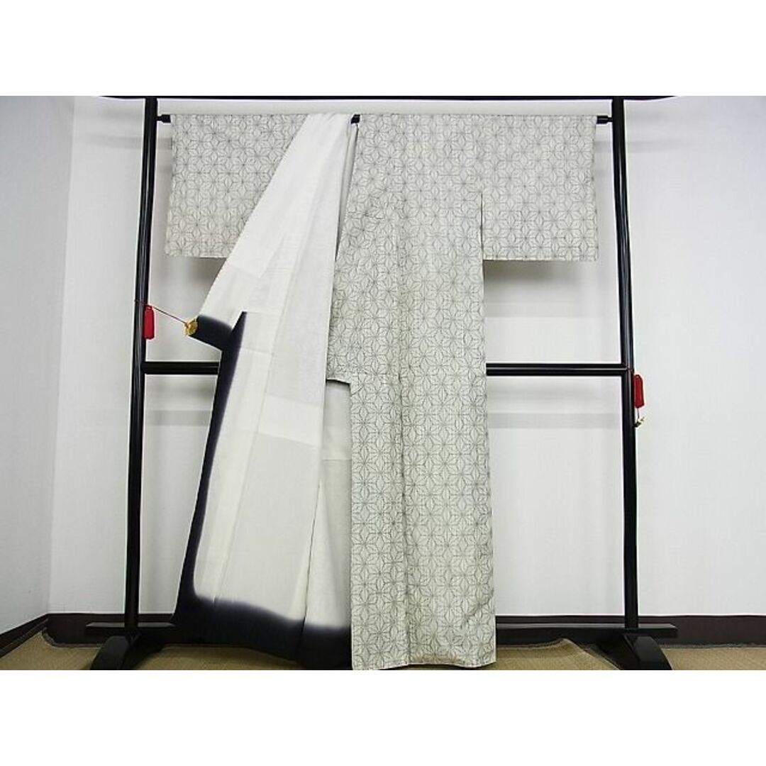 平和屋-こころ店■上質な紬　麻の葉文　着丈160cm　裄丈66cm　正絹　逸品　B-np8245