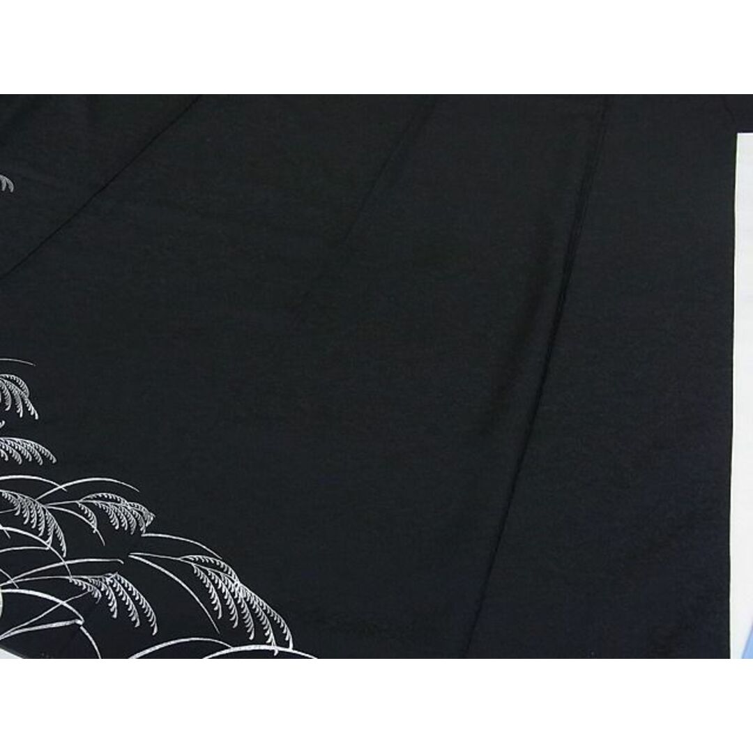 平和屋-こころ店□極上 訪問着 ススキ文 暈し染め 黒地 銀彩 着丈164cm