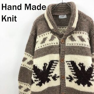 Hand Made Knit 長袖ニット カーディガン カウチンニット サイズL(カーディガン)