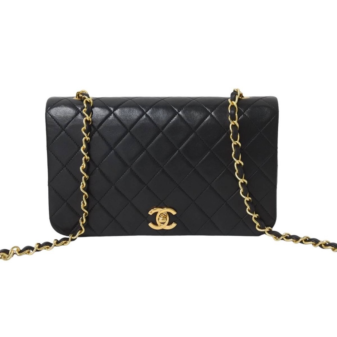 シャネル CHANEL マトラッセ 23cm フルフラップ ターンロック 1番台 ショルダーバッグ ラムスキン ブラック美品 中古 55012