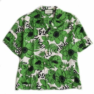 Gucci - 極美品●GUCCI グッチ 609040 シルク100％ ポピーフラワープリント オープンカラーシャツ/ボウリングシャツ 緑×アイボリー 48 伊製 正規品