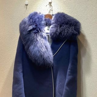 B04284/FENDI/フェンディ/ロングコート/ファー/毛皮付き/グレー系