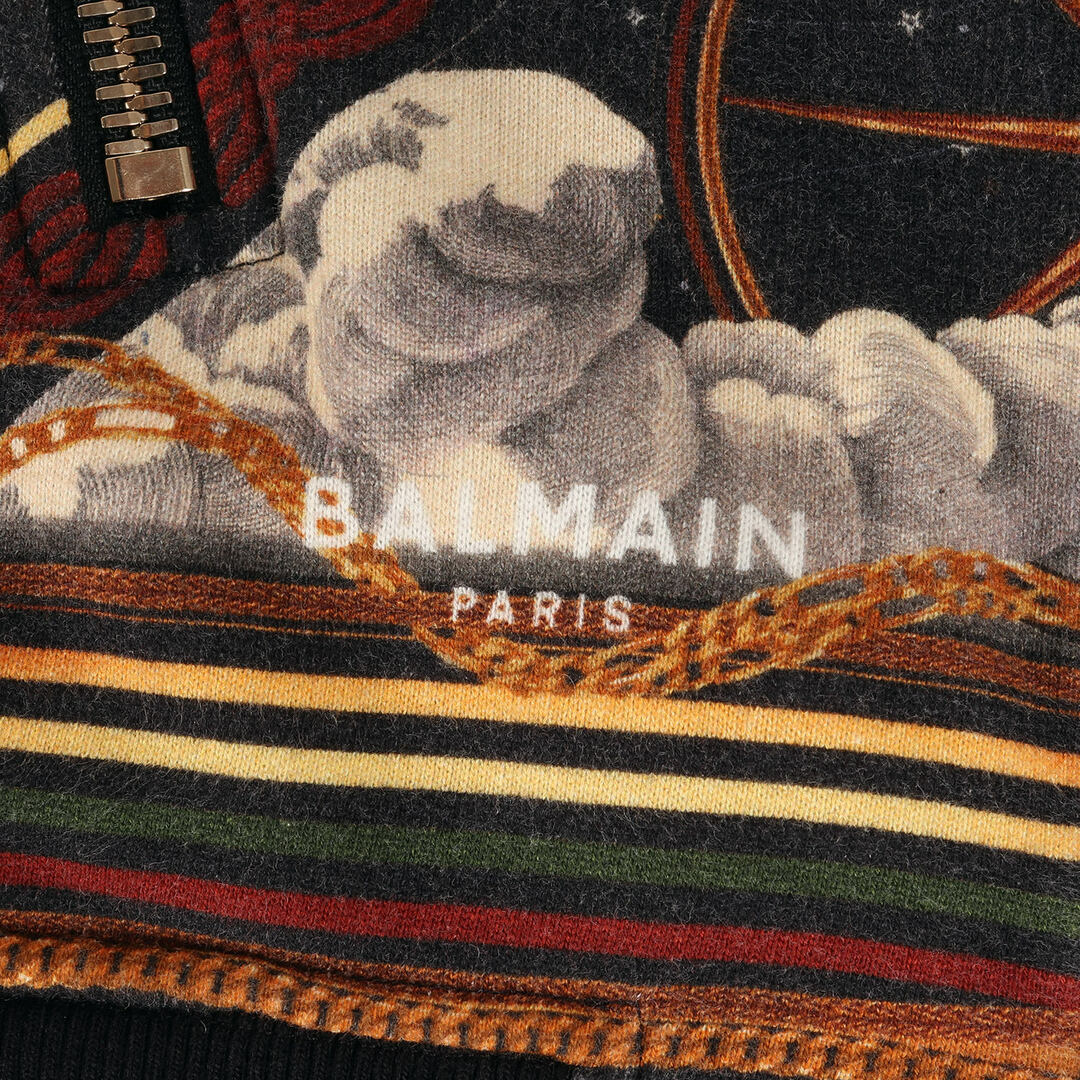 BALMAIN バルマン パーカー サイズ:M 21SS 12星座 ホース プリント プルオーバー パーカー 3250I351 トップス フーディー  総柄 絵画 裏毛 ネイビー 紺 イタリア製 ブランド【メンズ】【中古】