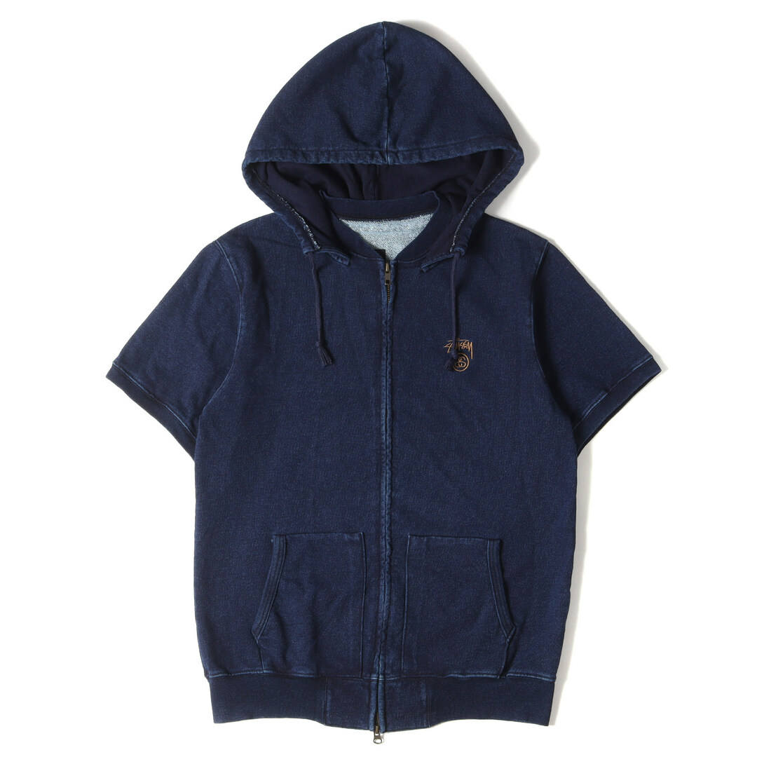 STUSSY ステューシー パーカー サイズ:M インディゴ染め 後付けフード 半袖 ジップ スウェット パーカー VINTAGE INDIGO  HOODIE インディゴ ブルーネイビー トップス フーディー 【メンズ】 | フリマアプリ ラクマ