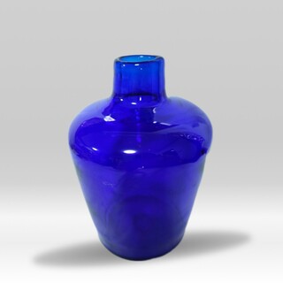 ガラス花瓶　青　昭和レトロ　拭きガラス