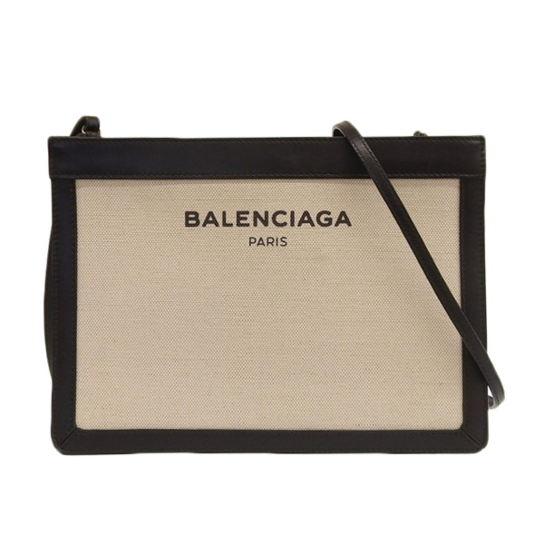 Balenciaga バレンシアガ キャンバス レザー ネイビー ポシェット ショルダーバッグ 339937 アイボリー/ブラック gy