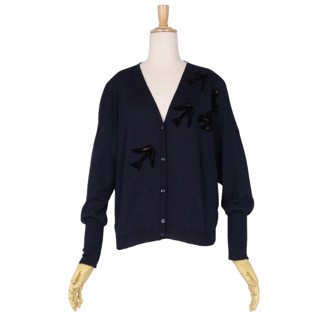 美品 クリスチャンディオール Christian Dior ニット カーディガン ロングスリーブ カシミヤ シルク トップス レディース F36 USA4 I40(S相当) ネイビー