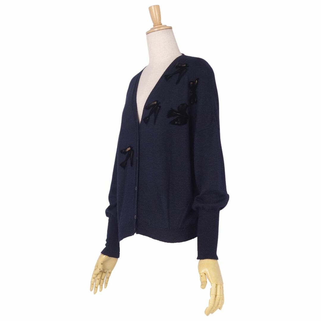 美品 クリスチャンディオール Christian Dior ニット カーディガン ロングスリーブ カシミヤ シルク トップス レディース F36 USA4 I40(S相当) ネイビー