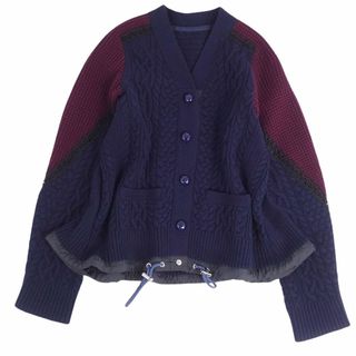 サカイ(sacai)のサカイ Sacai ニット カーディガン ロングスリーブ ウール 無地 トップス レディース 1(S相当) ネイビー/ボルドー(カーディガン)