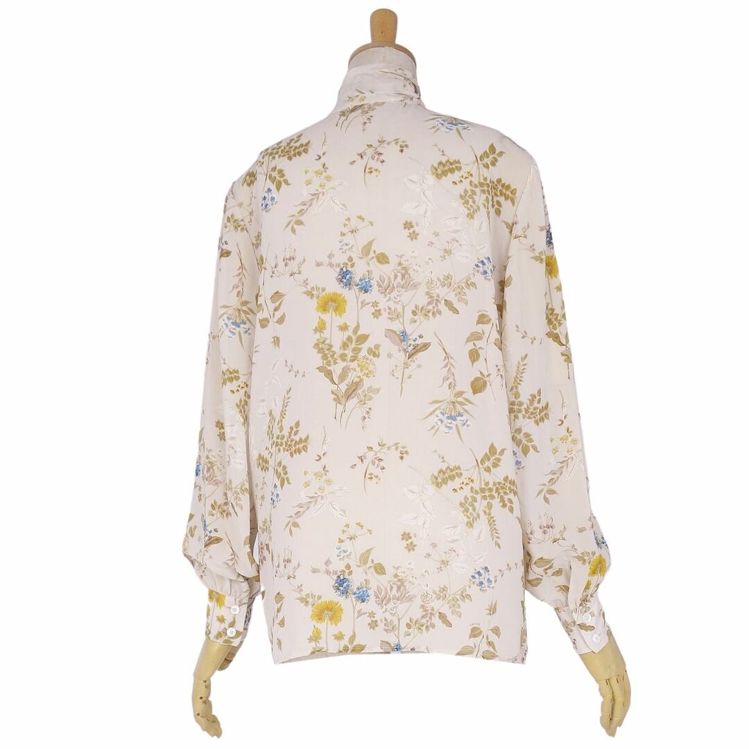 美品 セリーヌ CELINE シャツ ブラウス ロングスリーブ ストール付き 総柄 シルク トップス レディース 34(S相当) ベージュ