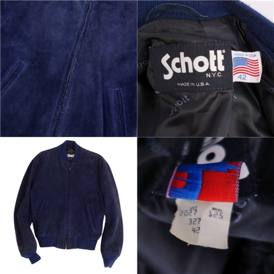 ショット SCHOTT ブルゾン レザージャケット スエードブルゾン ボンバージャケット 327 スウェードレザー 牛革 アウター メンズ 42(XL相当) ネイビー