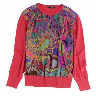 レオナール LEONARD FASHION ニット セーター ハイネック ロングスリーブ 花柄 ウール シルク トップス レディース M ブラック/ピンク/グリーン