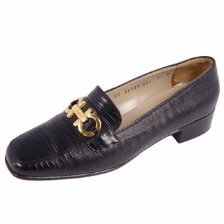 サルヴァトーレフェラガモ(Salvatore Ferragamo)のサルヴァトーレ フェラガモ Salvatore Ferragamo ローファー ガンチーニ金具 リザード型押し シューズ レディース 5.5B(23cm相当) ブラック(ローファー/革靴)