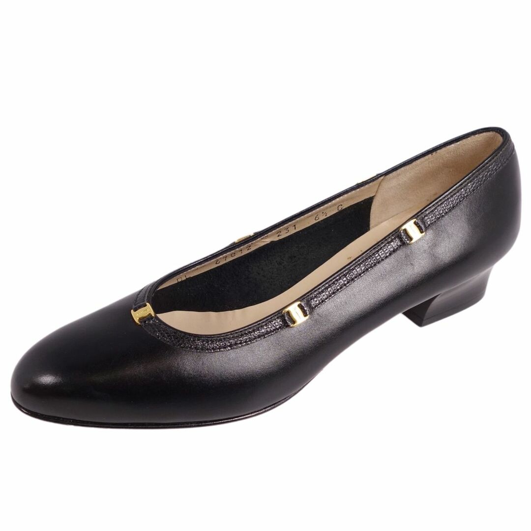 未使用 サルヴァトーレ フェラガモ Salvatore Ferragamo パンプス ヒール ゴールド金具 カーフレザー シューズ レディース 6.5C(24cm相当) ブラック