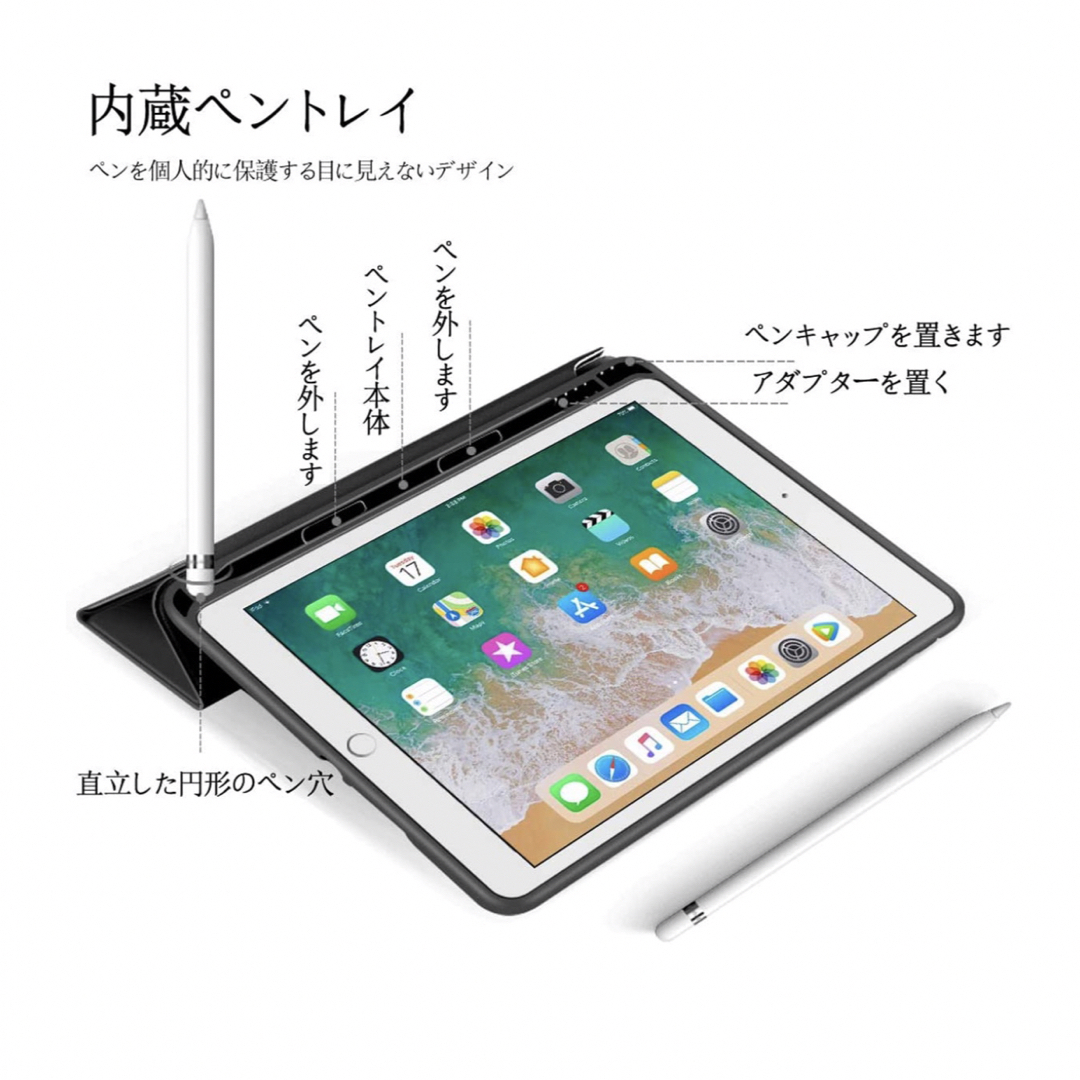 iPad Mini5ケース　ペンホルダー付き　三つ折カバー　ネイビーブルー スマホ/家電/カメラのスマホアクセサリー(iPadケース)の商品写真
