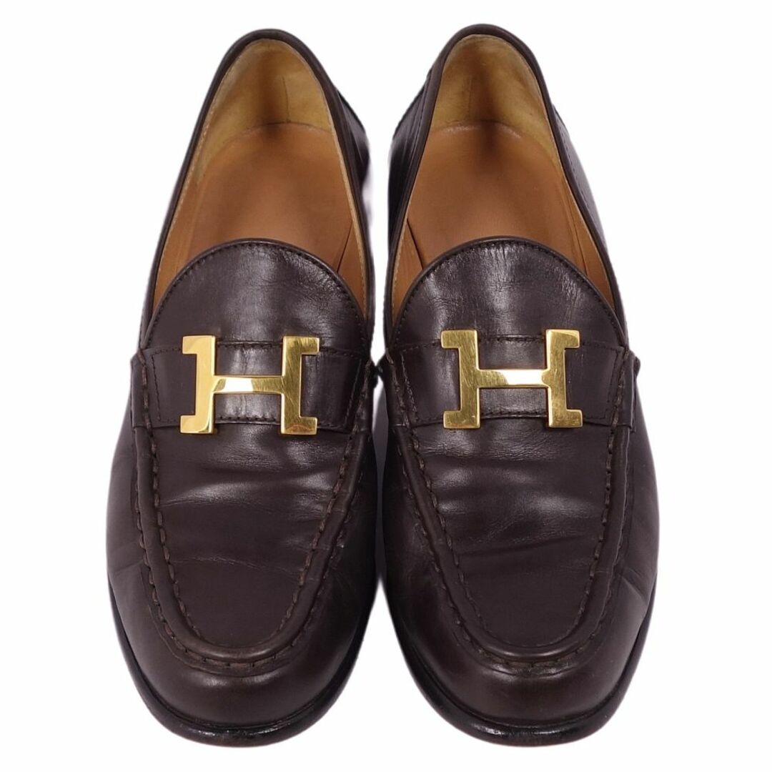 エルメス HERMES ローファー コンスタンス Hロゴ カーフレザー ヒール シューズ 靴 レディース 36(23cm相当) ブラウン