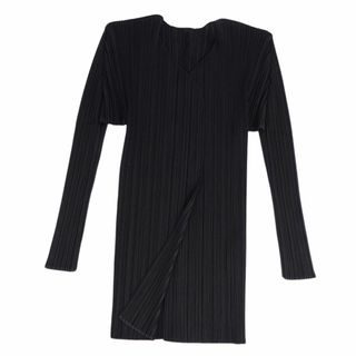 プリーツプリーズイッセイミヤケ(PLEATS PLEASE ISSEY MIYAKE)の美品 プリーツプリーズ イッセイミヤケ PLEATS PLEASE カーディガン プリーツ 無地 トップス レディース 3(L相当) ブラック(カーディガン)