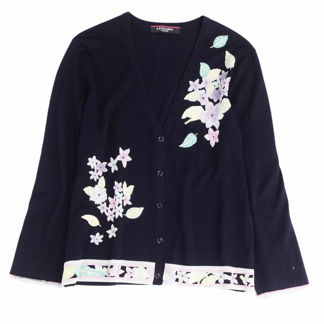 美品 レオナール LEONARD FASHION カーディガン 花柄 ニット コットン シルク トップス レディース 42(L相当) ネイビー | フリマアプリ ラクマ