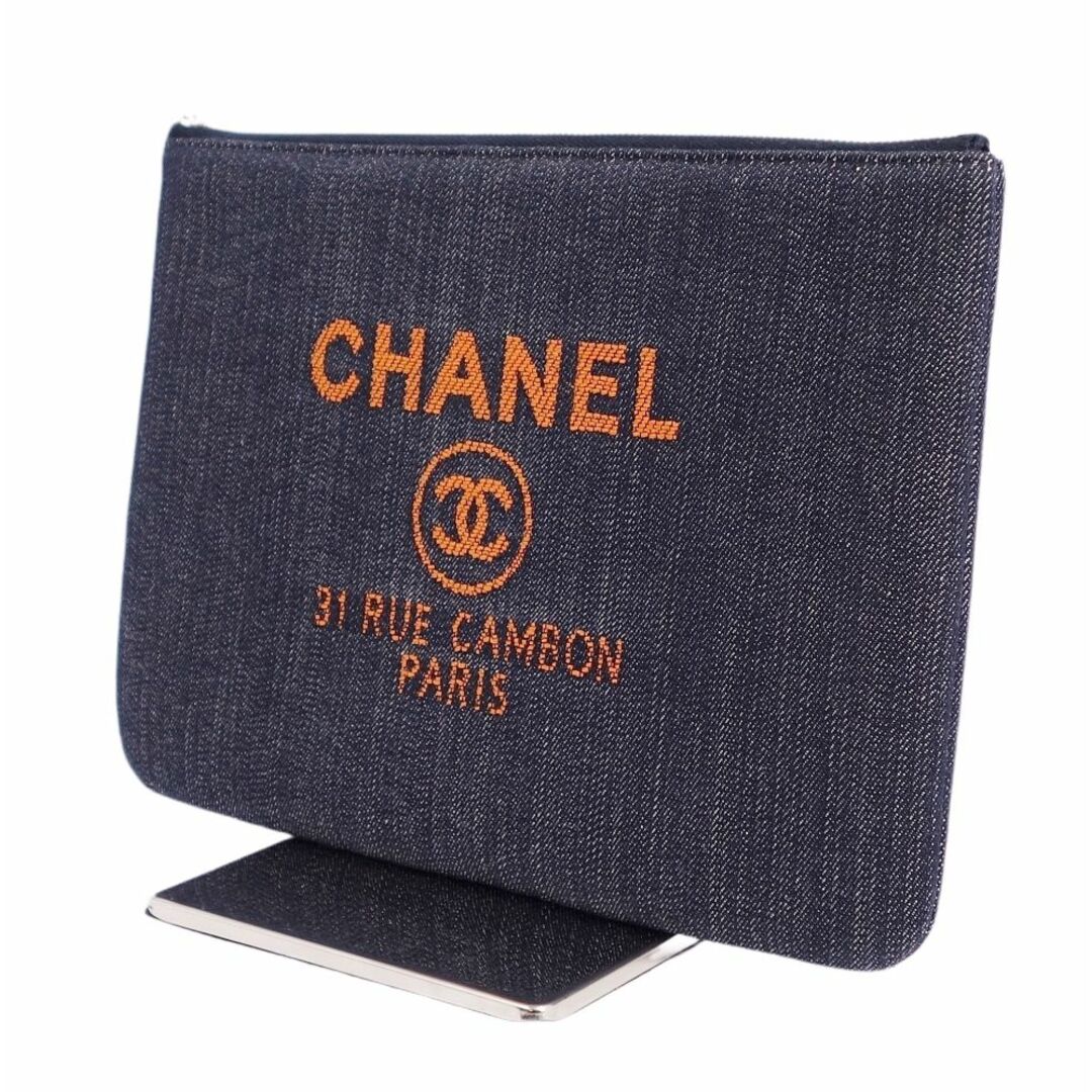 CHANEL(シャネル)の極美品 シャネル CHANEL バッグ デニム クラッチバッグ セカンドバッグ ロゴ ココマーク カバン 鞄 レディース インディゴブルー/オレンジ レディースのバッグ(クラッチバッグ)の商品写真