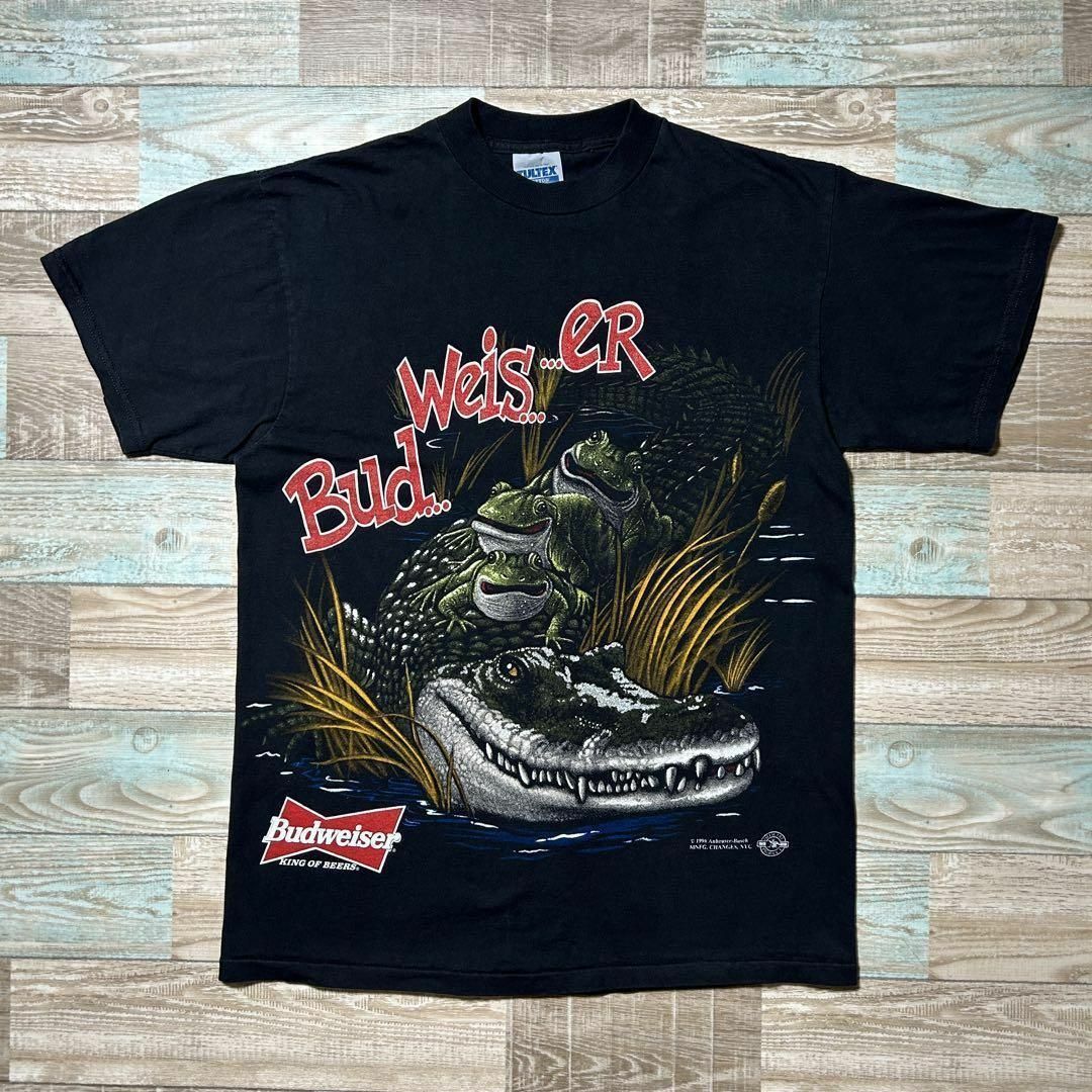 【希少】90s Budweiser バドワイザー Tシャツ ワニ カエル M 黒