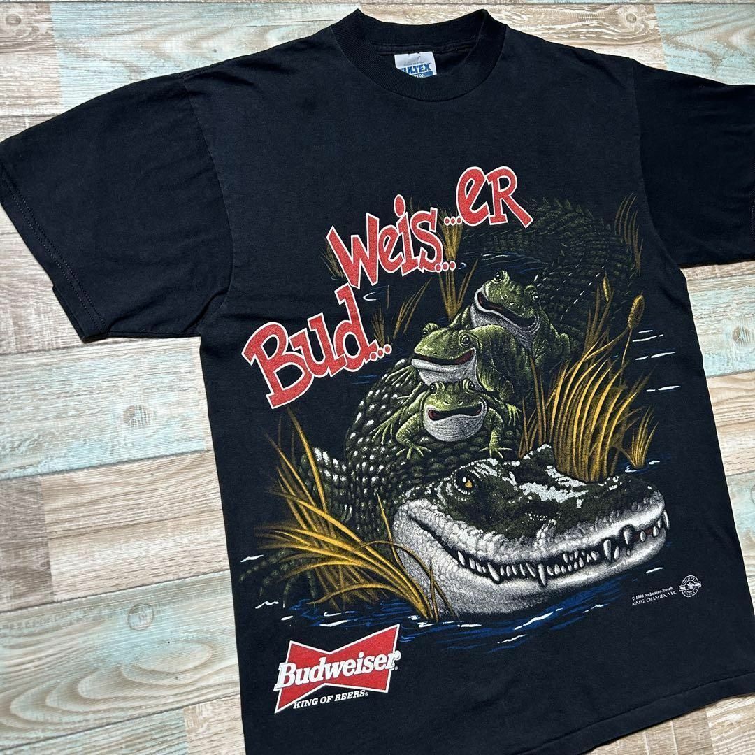 【希少】90s Budweiser バドワイザー Tシャツ ワニ カエル M 黒