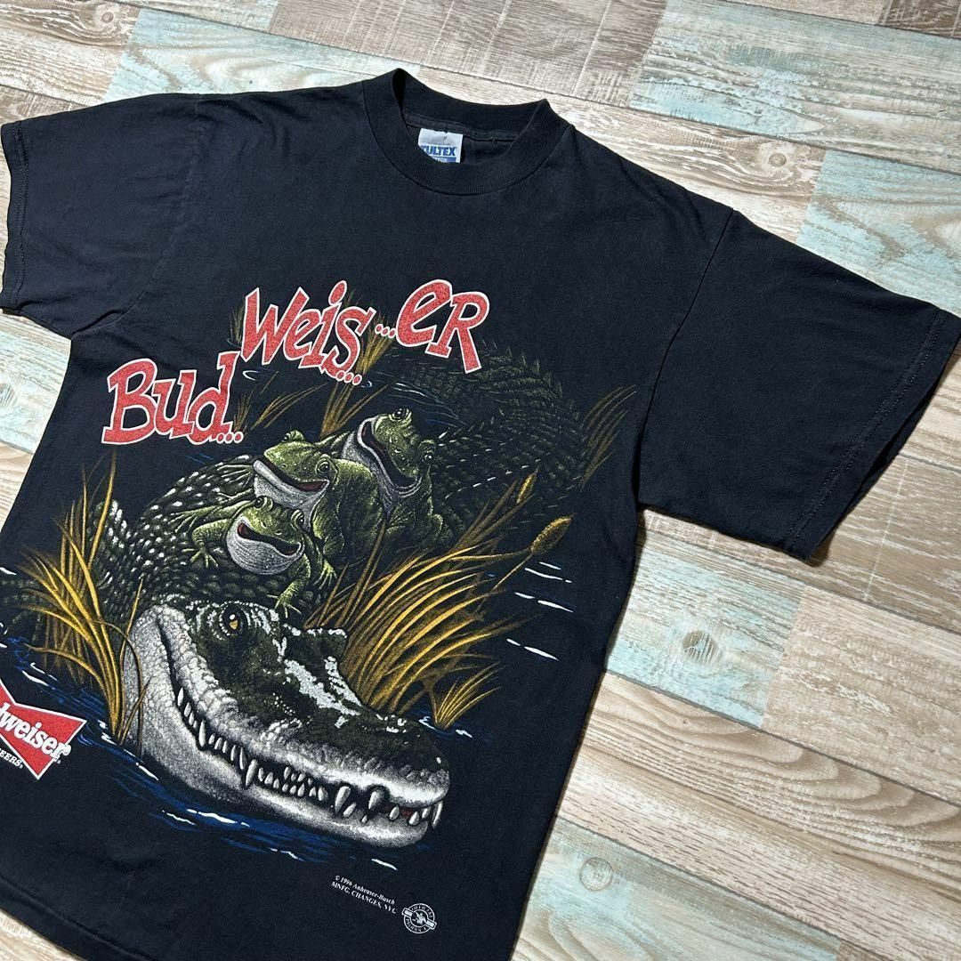 【希少】90s Budweiser バドワイザー Tシャツ ワニ カエル M 黒