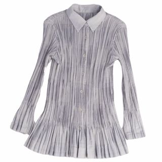 イッセイミヤケ(ISSEY MIYAKE)の美品 イッセイミヤケ ISSEY MIYAKE シャツ ブラウス ロングスリーブ プリーツ トップス レディース 2(M相当) グレー(シャツ/ブラウス(長袖/七分))