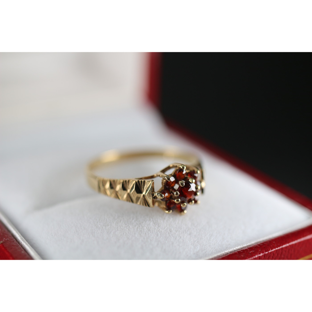 絶品 英国 ビンテージ レディース ゴールド 指輪 ガーネット 375 J151 レディースのアクセサリー(リング(指輪))の商品写真