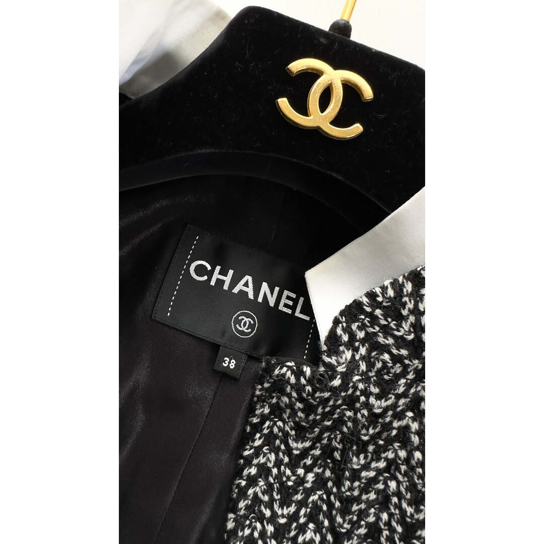 CHANEL - 超美品 シャネル ブラック・ホワイト 黒 白・ウール・シルク