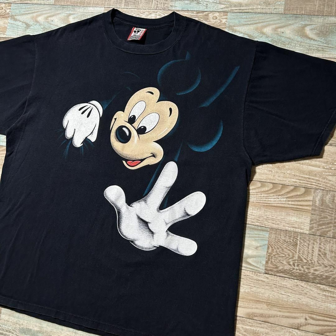 90s USA製 ディズニー Tシャツ ミッキーマウス 両面 大判プリント 黒