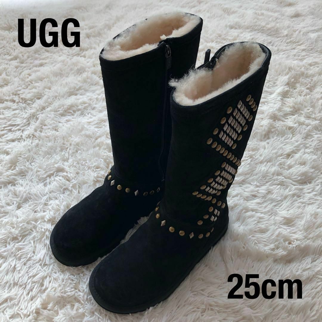 UGGアグ ムートンブーツ スタッズ ブラック黒 25cmジッパー付き - ブーツ