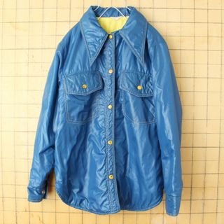 70s80s USA中綿シャツジャケットネイビーレディースMメンズS aw221(ナイロンジャケット)