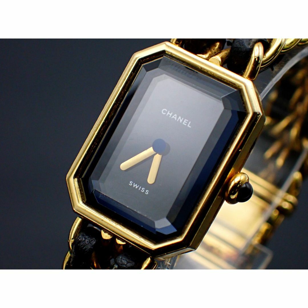 プルミエール Mサイズ 腕時計 チェーン レザー 黒文字盤 ゴールド ブラック