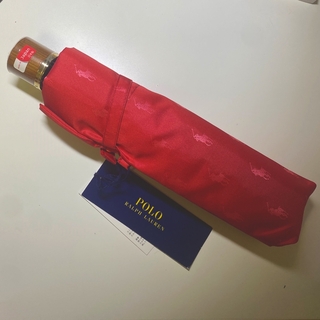 ポロラルフローレン(POLO RALPH LAUREN)の【新品】ポロ ラルフローレン 雨傘 折りたたみ 傘 レディース　赤(傘)