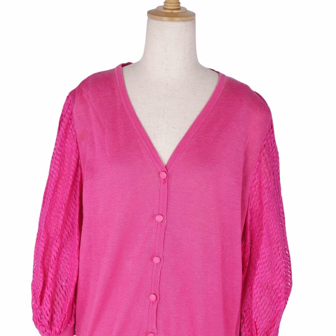 Vintage クリスチャンディオール Christian Dior ニット カーディガン ロングスリーブ 無地 リネン トップス レディース L ピンク